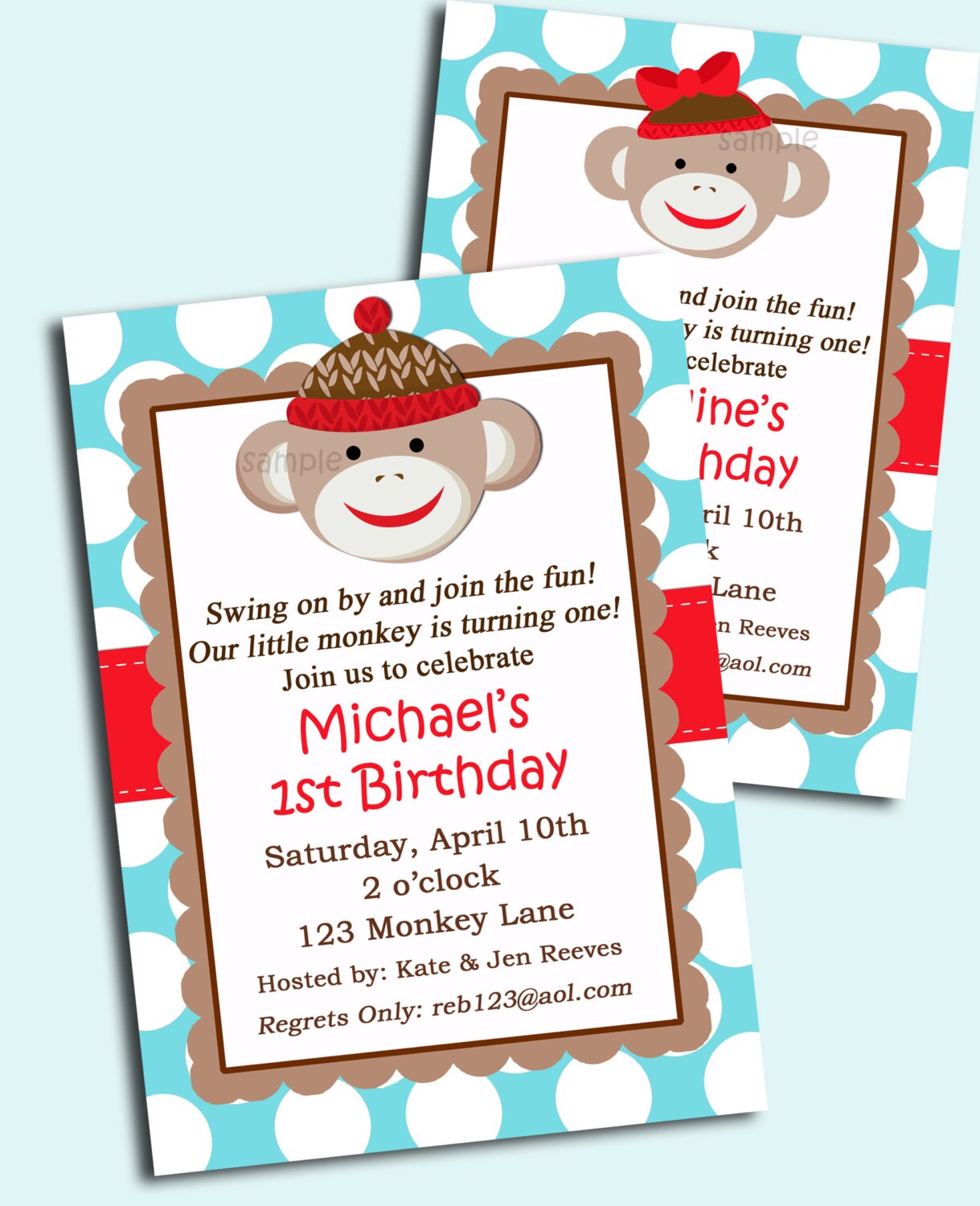 Sock Monkey Invitation Printable or Printed with FREE SHIPPING Etsy