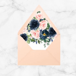 Navy Blue and Blush Envelope Liners Add On Wedding Invitation Suite Navy and Blush Amelia Collection TPC9006 image 3