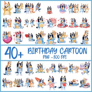 Blue Dog Birthday Boy and Girl Png, Birthday Girl Png, Blue Dog Family, Blue Dog Sublimation Png, Blue Dog Svg, Blue Bingo Png