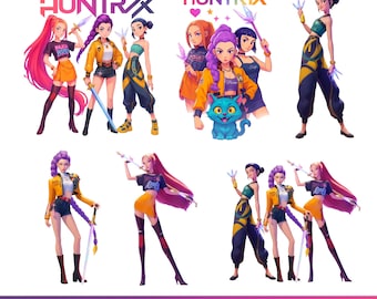 Kpop Huntrix PNG Bundle | Saja Girls & Derpy Tiger Clipart | Demon Hunter Fan Art | Anime Digital Download | Kpop Sublimation Files