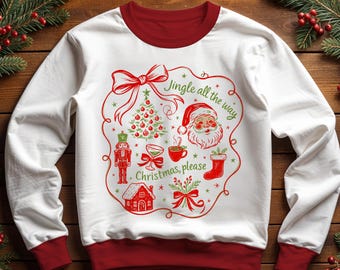Retro Coquette Christmas PNG | Preppy Pink Xmas Digital Download | Santa Claus, Tree & Nutcracker PNG | Vintage Holiday Sublimation Art