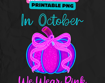 Pink Ribbon Pumpkin PNG: Breast Cancer Awareness, Editable Canva Template (Digital Download)