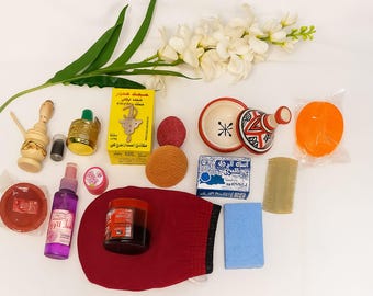 Juego de baño tradicional marroquí Hammam / Jabón negro, guante exfoliante Kessa