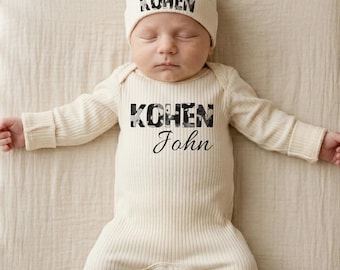 Baby Coming Home Outfit, Personalized camo Baby Gift, Baby Boy Hospital Announcement, Newborn Name Outfit, Baby Name Outfit for Hospital