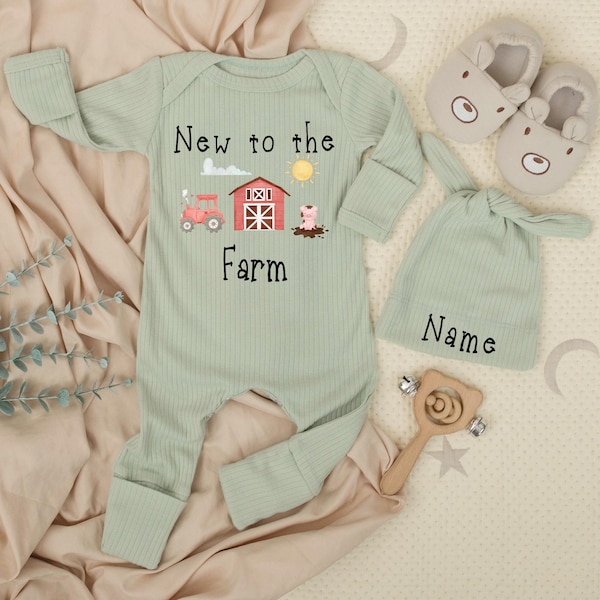 New to the Farm newborn Baby Bodysuit, Trendy Farm newborn Outfit, Personalized  Baby Clothes, Baby Shower Gift, Tractor Baby Coming Soon