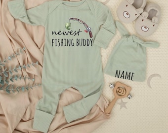 Newest Fishing Buddy Newborn Bodysuit, Funny Baby Shower Gift, Personalized Fishing Theme Romper, Coming Home Clothes, Baby infant outfit