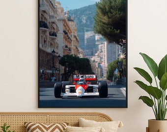 Formula 1 McLaren Monaco Racing Poster Print, Vintage Motorsport Wall Art for Car Enthusiasts