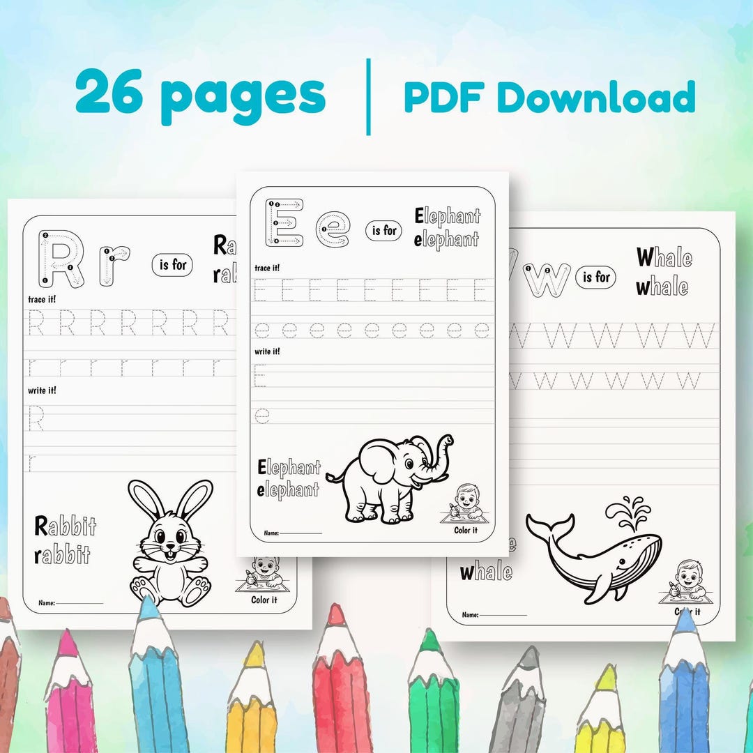 Alphabet Tracing Worksheets A-Z – Kids Coloring Pages (PDF) - Etsy
