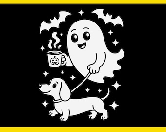 Geist zu Fuß Dackel Hund zwart, Dackel Halloween Art, Geister Hund Art