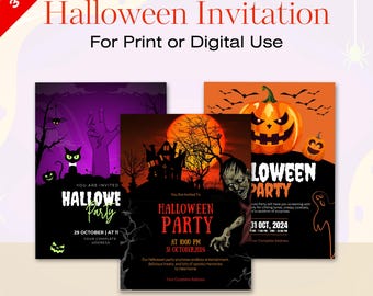 Editable Halloween Party Invitation | Spooky Pumpkin Theme | Phone Version Included | Instant Download | Canva Template |