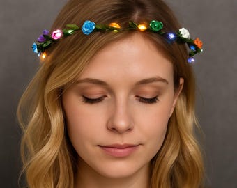 Rave Flower Crown Headband • Glowing Floral Wreath Hair Accessory