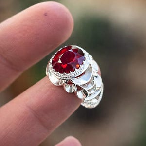 Handmade Sterling Silver Ruby Ring: Natural Yaqoot Gemstone Men's Ring