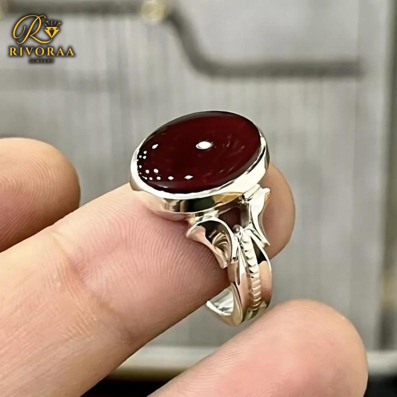 Bague Plaque Or Avec Pierre Carnelian 10x7 Mm - Taille 54, Style Vintage Et élégant