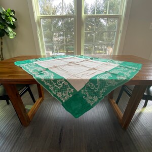 Emerald & White Vintage Silk-Linen Tablecloth
