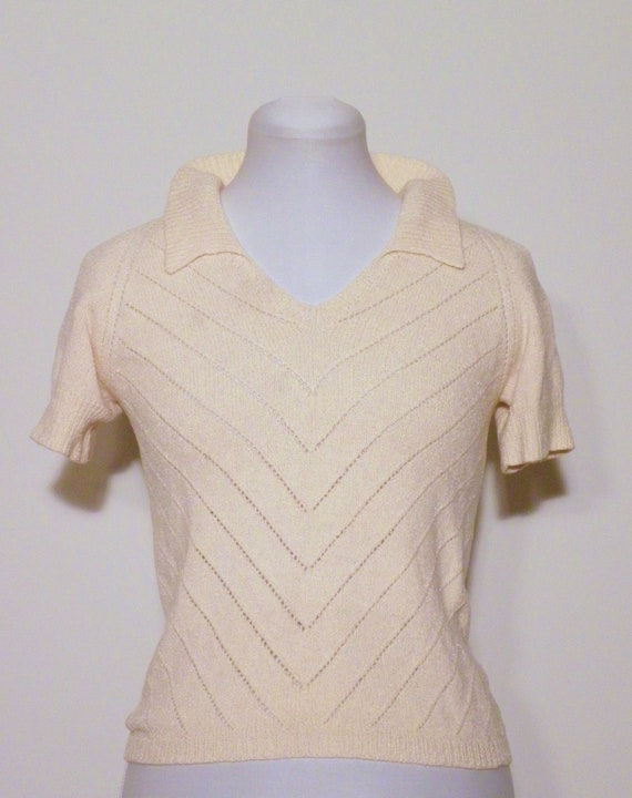 Vintage 60s Cream Knit Blouse - image 1