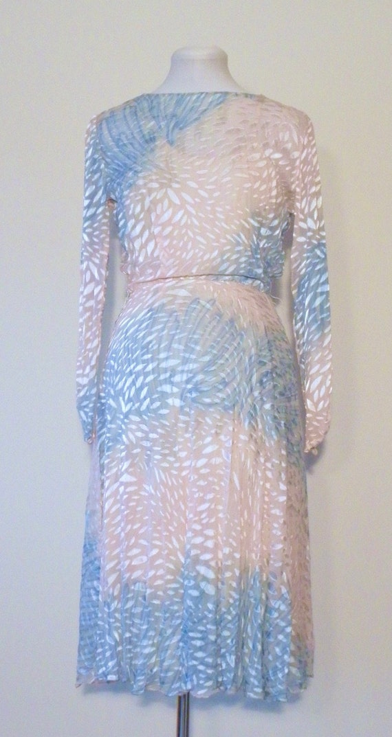 Vintage Silk Blue & Pink Sunset Dress - image 1