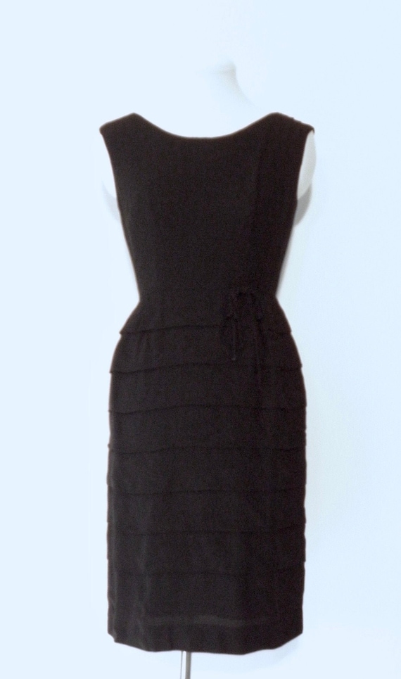 Vintage 50s Black Silk Wiggle Dress - image 1