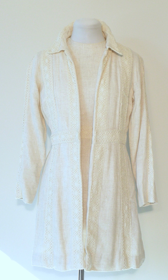 2 FOR 1 - Vintage 60s 70s Linen Knit Dress with M… - image 1