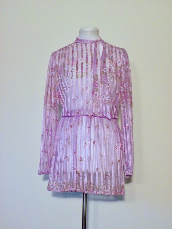 Vintage 70s Purple Floral Silk Dress - image 1