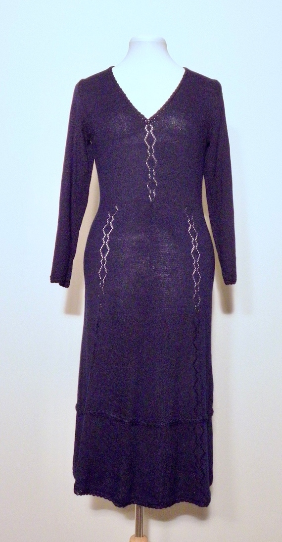 Vintage 70s 80s Navy Knit Bodycon Dress