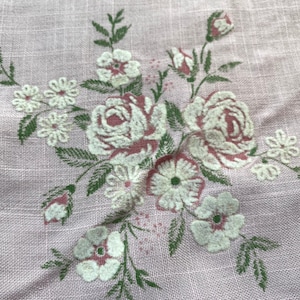 Baby Pink Floral Vintage Linen Tablecloth