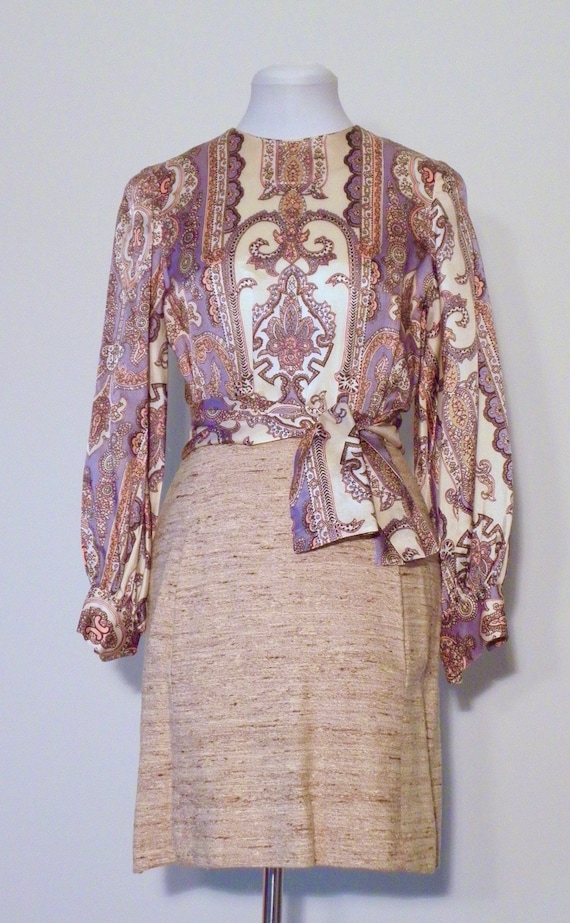 Vintage 70s Silk & Tweed Dress - image 1