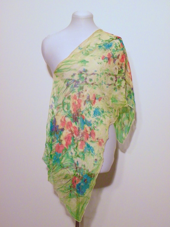 Vintage Floral Watercolor Silk Scarf