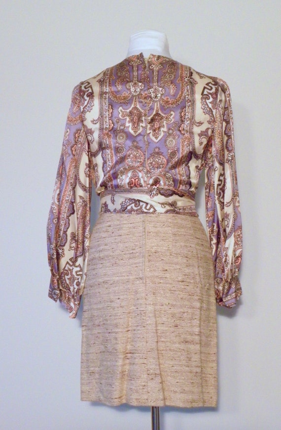 Vintage 70s Silk & Tweed Dress - image 3