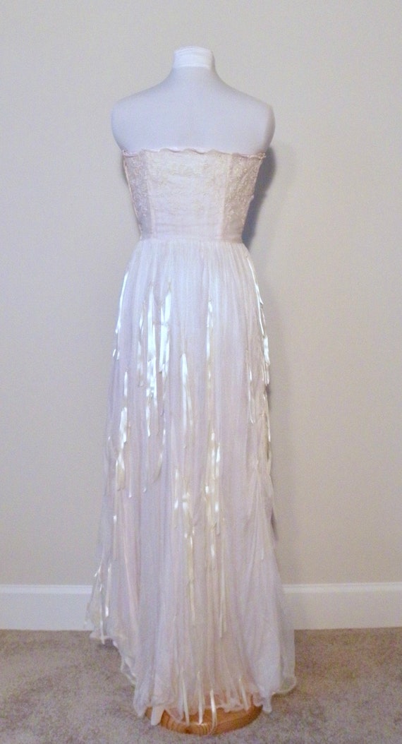 Vintage 60s 70s Ribbon Wedding Dress - image 3