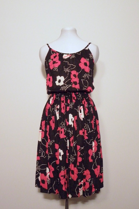 Vintage 50s Black & Red Poppies Day Dress