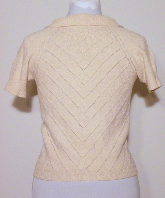 Vintage 60s Cream Knit Blouse - image 3