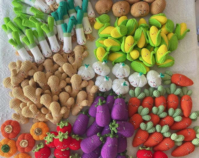 Amigurumi Crochet Food and Vegetables Set: Baby Sensory Montessori Toy