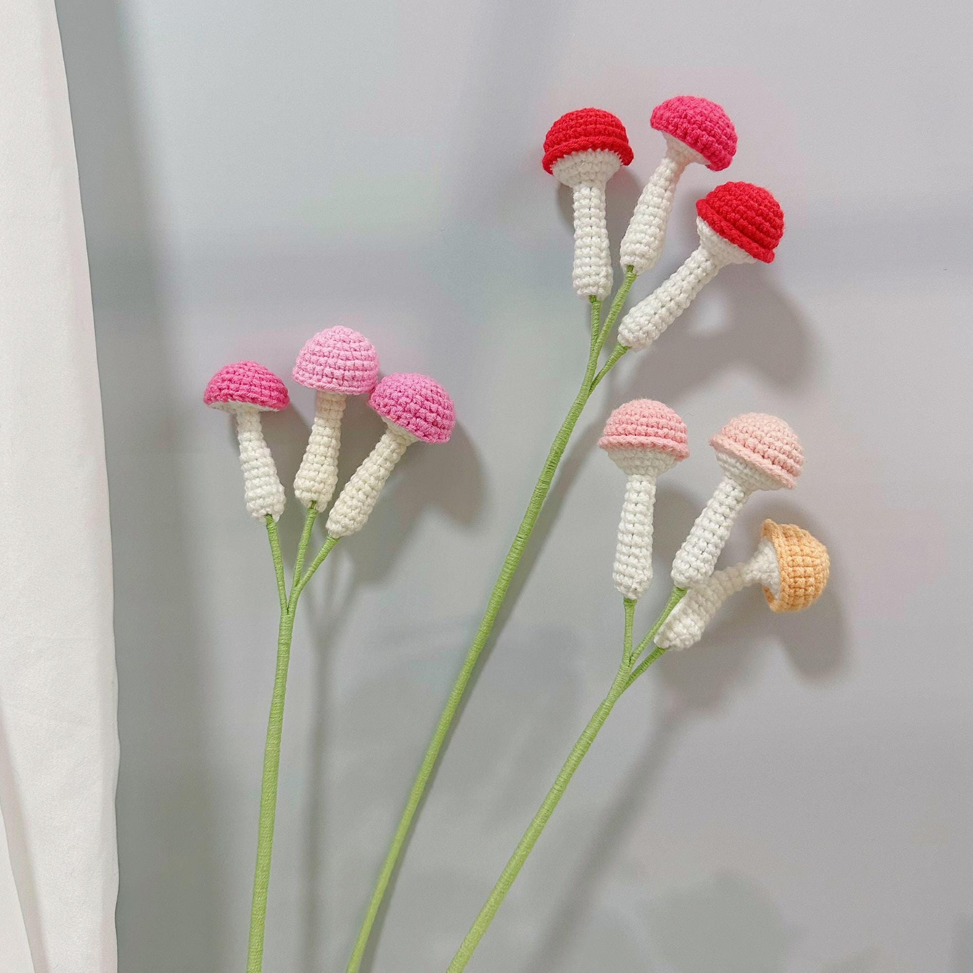Crochet Mushroom Bouquet, Handmade Milk Cotton Forever Flowers，Valentines Gift