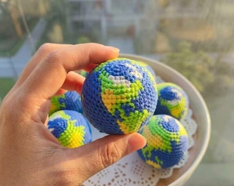 Crochet Earth Hacky Sack, Globe Keychain, 2-Inch Cotton Planet Bag Charm