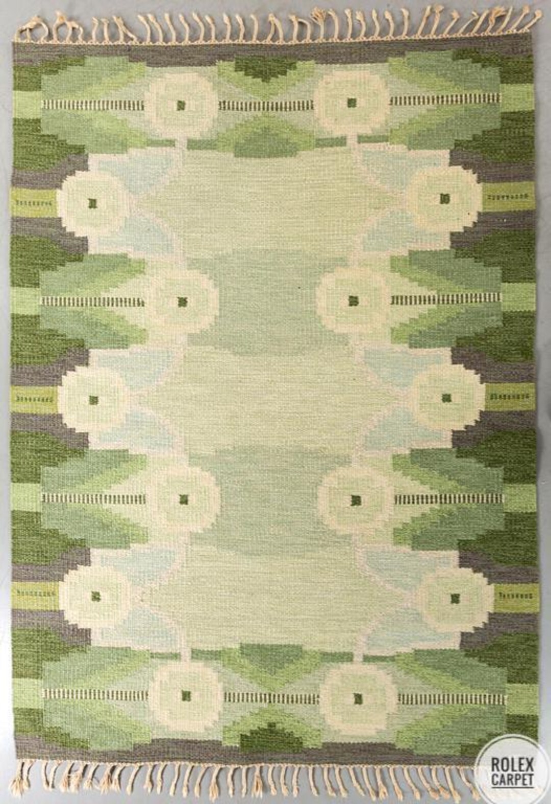 Handwoven Light Green Floral Dhurrie Rug - Vintage Scandinavian Style ...