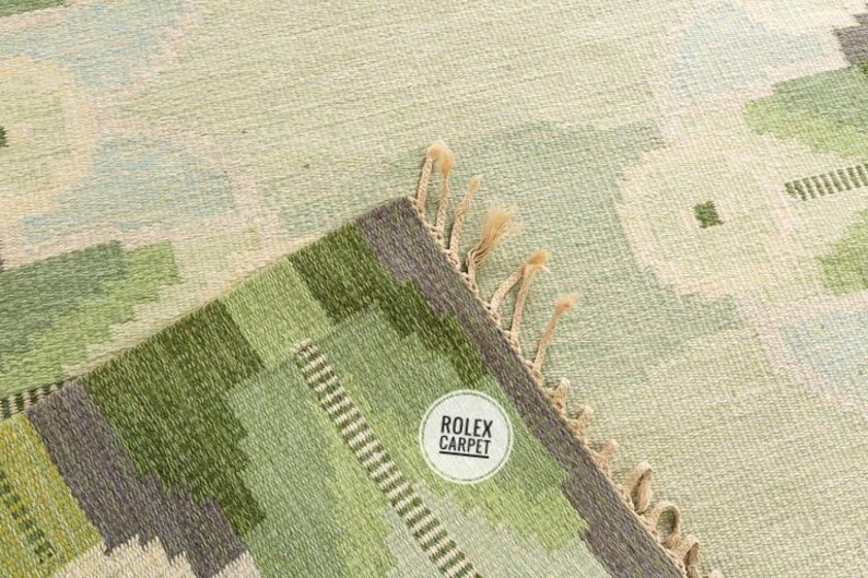 Rolex Area Rug Handwoven Light Green Floral Dhurrie Rug - Vintage Scandinavian Style ...