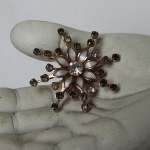 Vintage Brooch/Pendant Combination Starburst - Enameled, Red, Clear Rhinestones, Gold toned