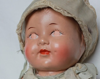 1930's composition, Jointed Baby Doll with Dimples and  original clothing, shoes - Restoration Project