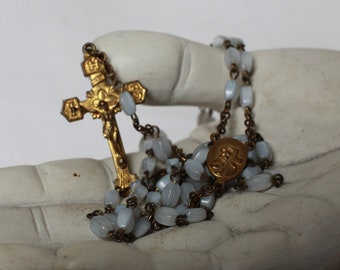 Antique Brass  Rectangle Moonstone Rosary Crucifix