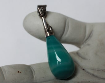 Vintage Sterling Malachite Tear Drop large Pendant