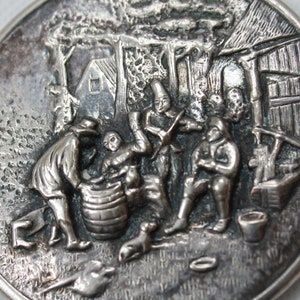 Danish Silver Pocket or Purse Mirror, Countryside Design, Beveled, Sorta Creepy except the dog