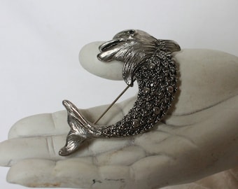 DOLPHIN Brooch Large Statement Piece, Blue Eye, Vintage