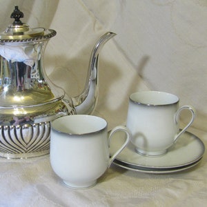 Sango Grey Mist  // Pair Teacups and Saucers // Japan