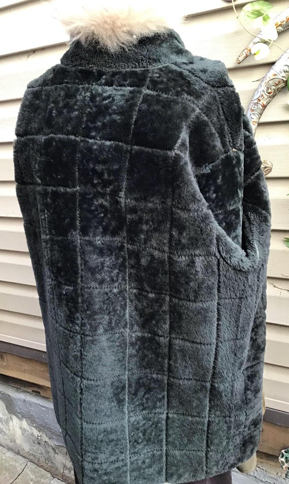 Green Patchwork Shearling Jacket, Fox Trim Collar… - image 11