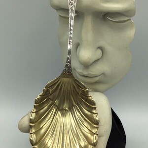Sterling Towle ‘Albany’  Berry Spoon - Gold Washed Leaf motif bowl, Victorian Antique 1890’s