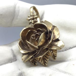 Open Tea Rose in Brass Pendant, 1.25&quot; Diameter by Lenora Dame (LE), Vintage