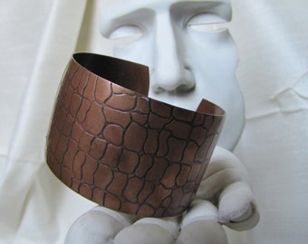 Solid Copper Rock Cuff Bracelet, Embossed, Vintage
