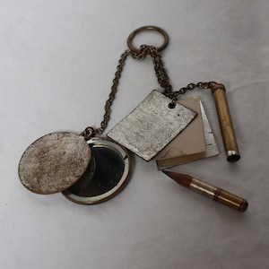 Brass Dance Chatelaine - Dance Card, Mirror, Pencil, 1930&#39;s Antique