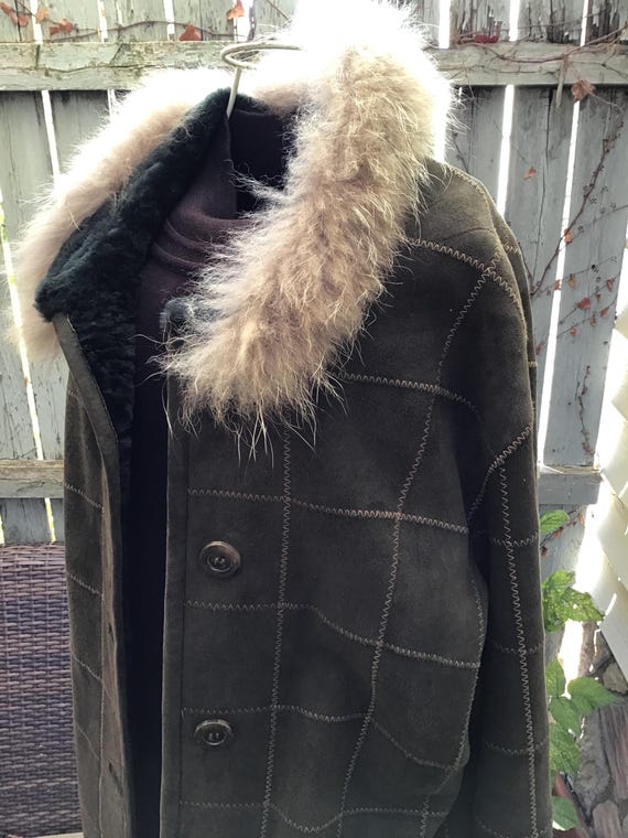 Green Patchwork Shearling Jacket, Fox Trim Collar… - image 9