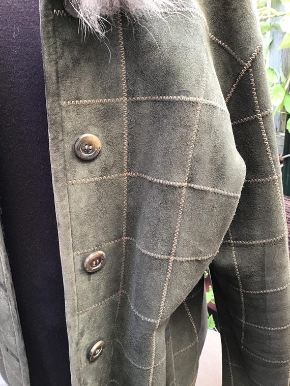 Green Patchwork Shearling Jacket, Fox Trim Collar… - image 5